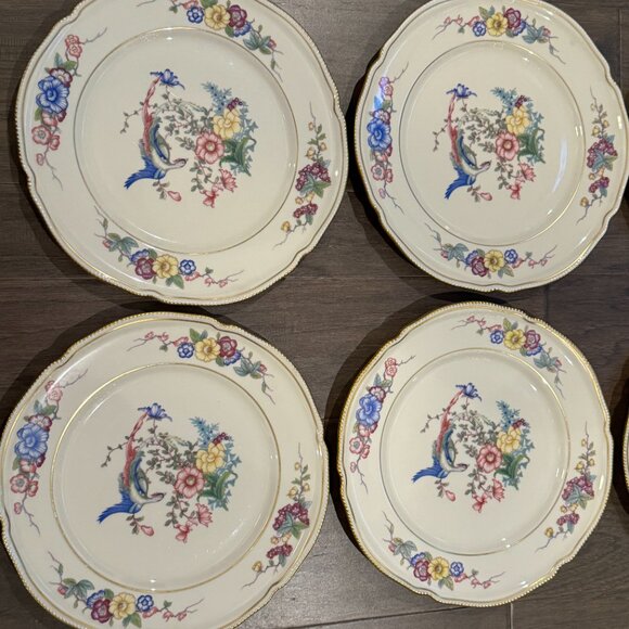 Castleton China six 6 DINNER Plates Phoenix USA Gold Flowers Scalloped Edge Rim - Picture 9 of 16